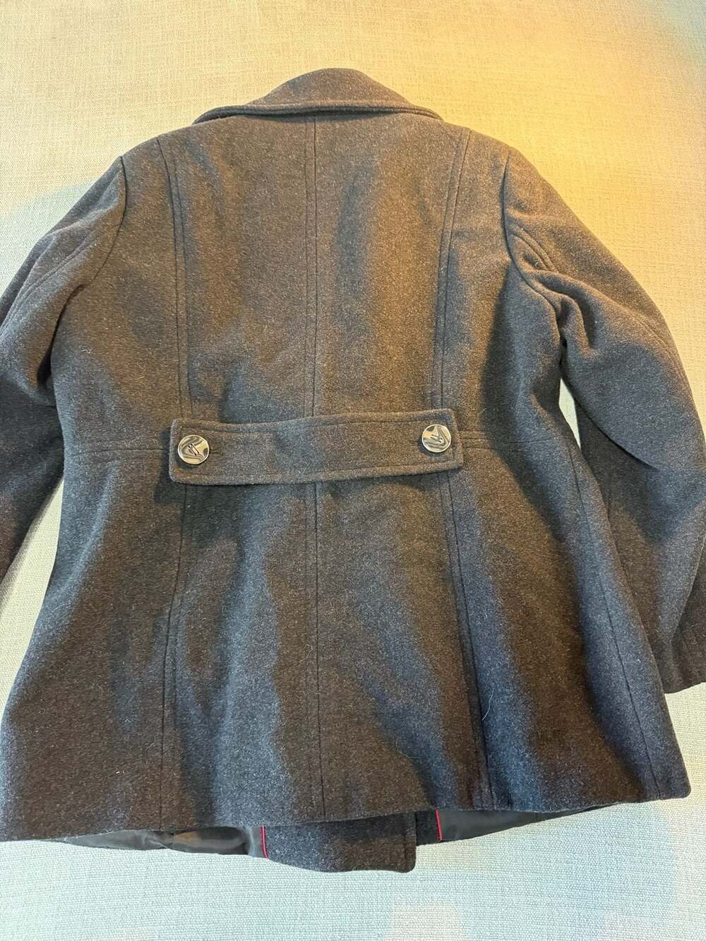 Kenneth Cole Reaction Women's Double-Breasted Wool Blend Pea Coat Charcoal Gray - Picture 4 of 5